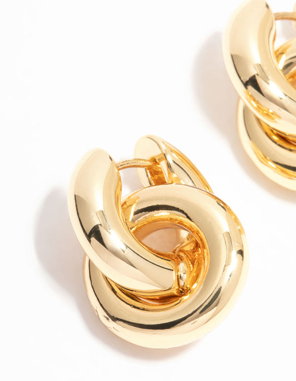 Gold Plated Rondell Huggie Drop Earrings