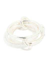 Silver Plated Stacked Rings With Connected Rings - link has visual effect only