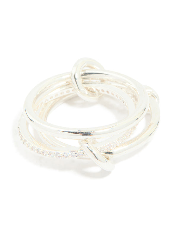 Silver Plated Stacked Rings With Connected Rings