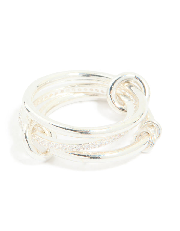 Silver Plated Stacked Rings With Connected Rings