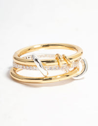 Gold & Silver Plated Stacked Ring With Connected Links - link has visual effect only