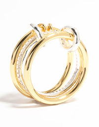 Gold & Silver Plated Stacked Ring With Connected Links - link has visual effect only