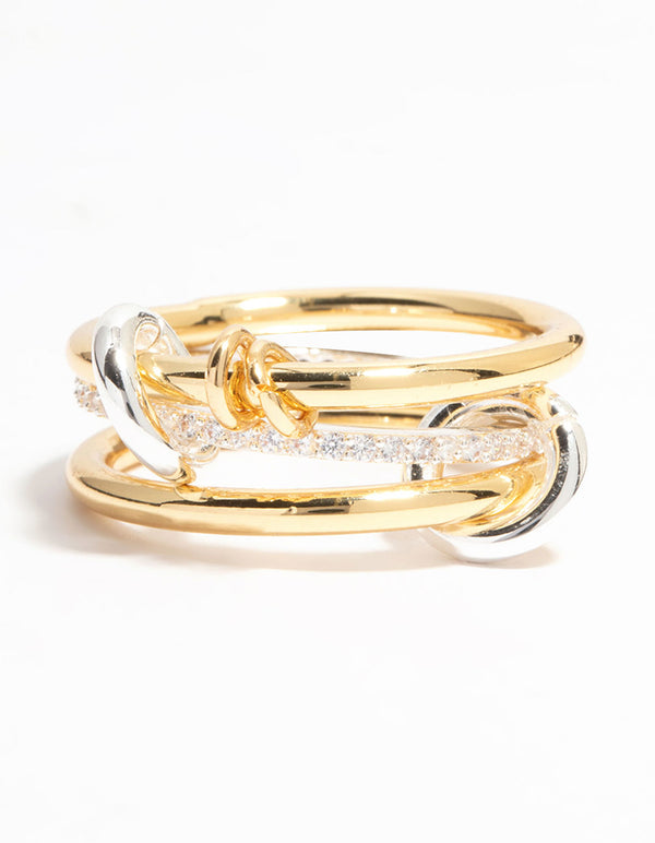Gold & Silver Plated Stacked Ring With Connected Links