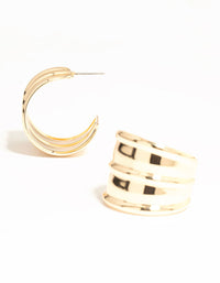 Gold Ribbed Large Hoop Earrings - link has visual effect only