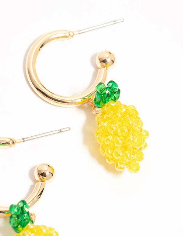 Gold Fruit Charm Hoop Earrings 2-Pack