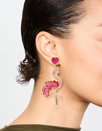 Gold Pink Diamante Flamingo Drop Earrings - link has visual effect only