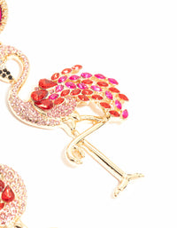 Gold Pink Diamante Flamingo Drop Earrings - link has visual effect only