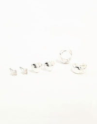 Silver Cubic Zirconia Chubby Heart Stud & Hoop Earrings 3-Pack - link has visual effect only