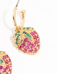 Gold Cubic Zirconia Strawberry Drop Huggie Earrings - link has visual effect only
