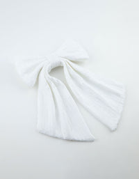White Sequin Fabric Medium Bow Clip - link has visual effect only