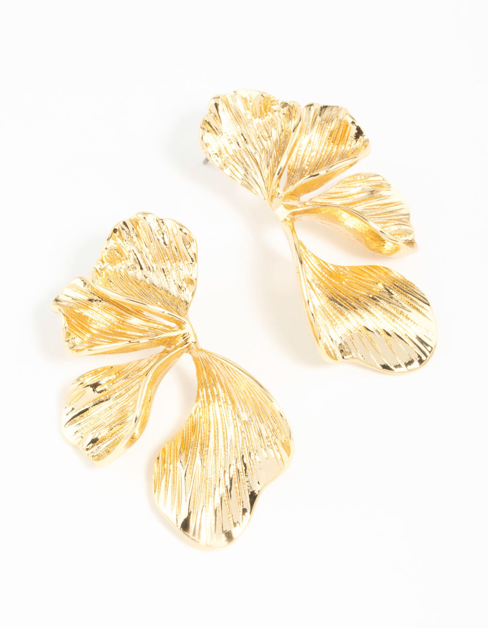 Gold Plated Organic Petal Stud Earrings