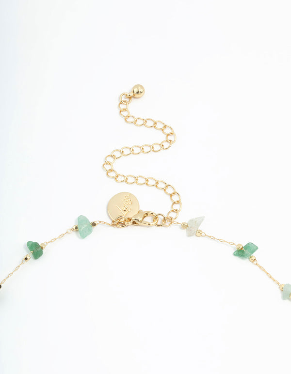 Gold Plated Green Semi-Precious Station Necklace