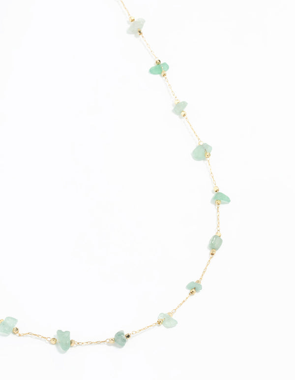 Gold Plated Green Semi-Precious Station Necklace