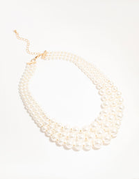 Gold Plated Pearl Triple Row Layered Necklace - link has visual effect only