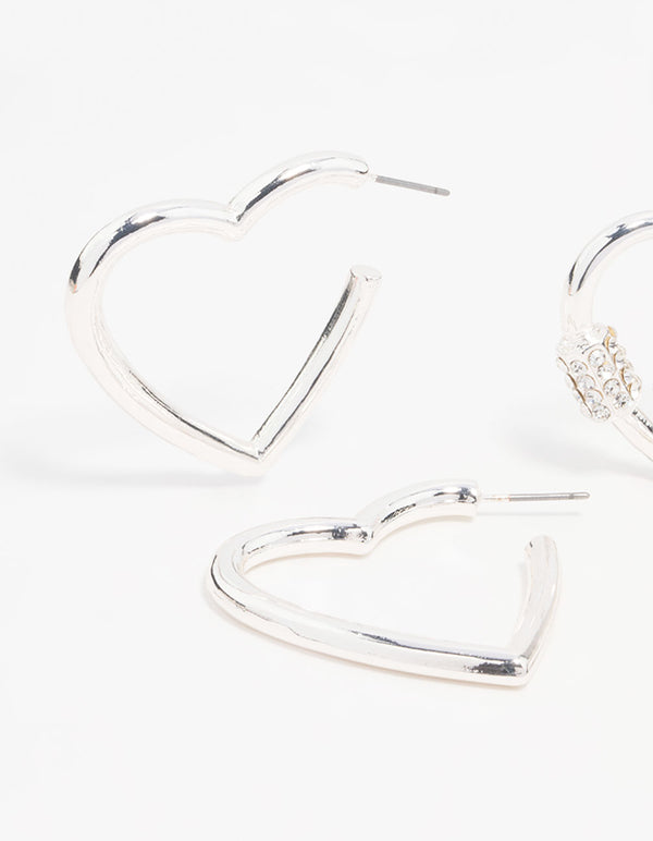 Silver Heart Hoop Earrings 2-Pack