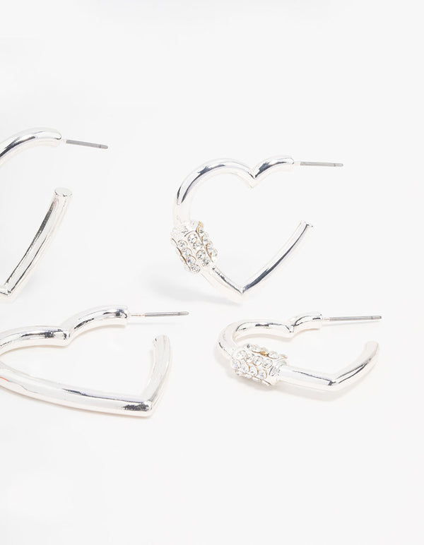 Silver Heart Hoop Earrings 2-Pack