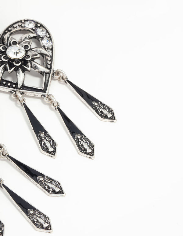 Antique Silver Heart Drop Earrings