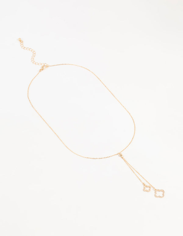 Gold Cubic Zirconia Flower Y Necklace