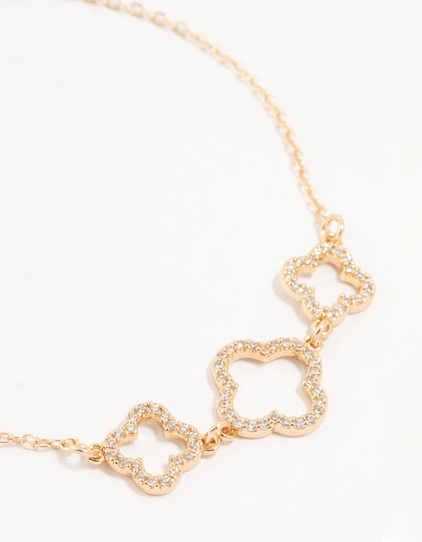 Gold Cubic Zirconia Flower Trio Bracelet