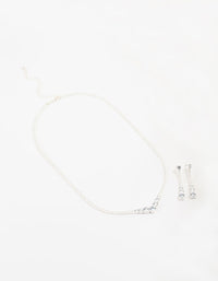 Silver Cubic Zirconia Pointed Earrings & Necklace Set - link has visual effect only