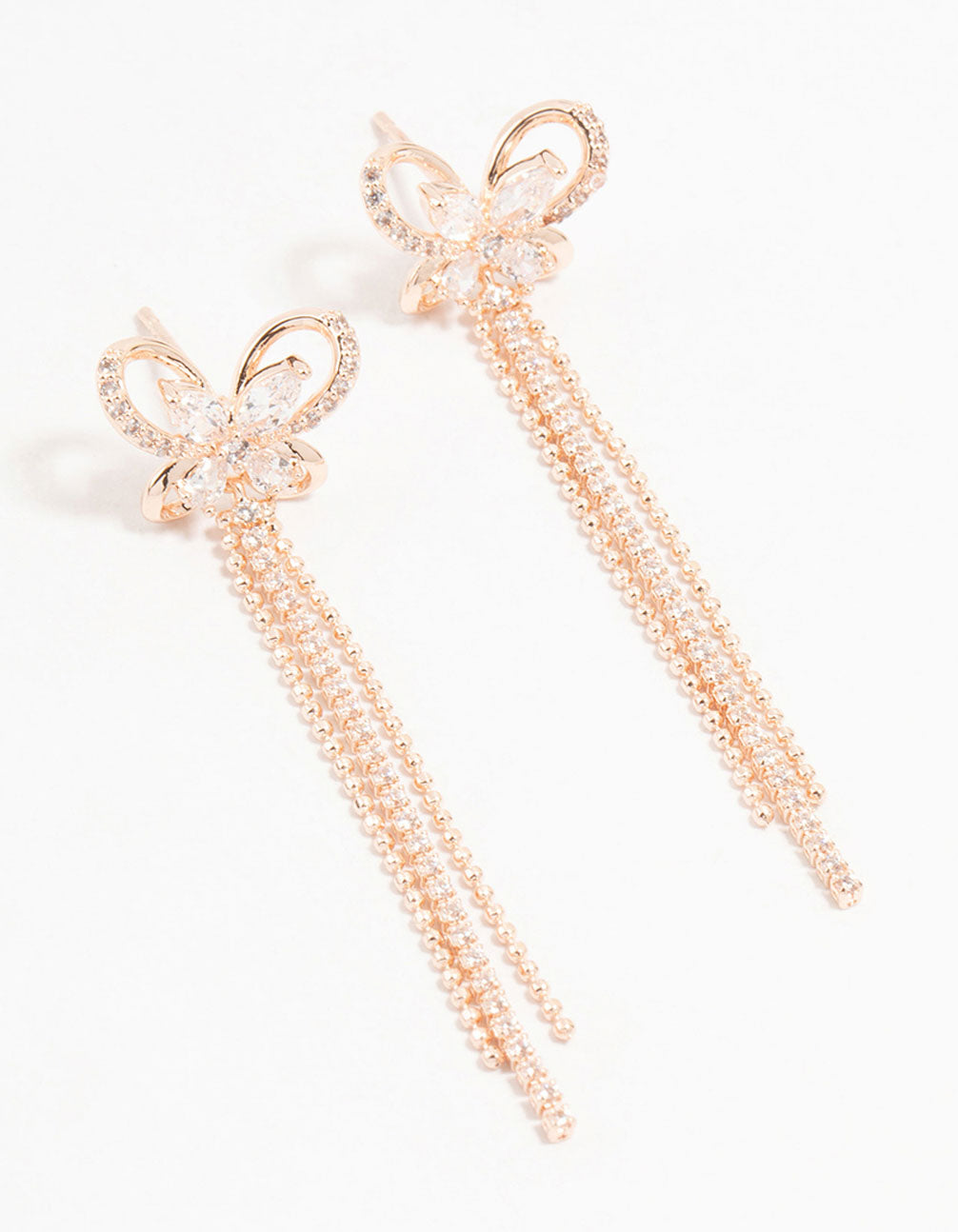 Rose Gold Cubic Zirconia Butterfly Drop Earrings