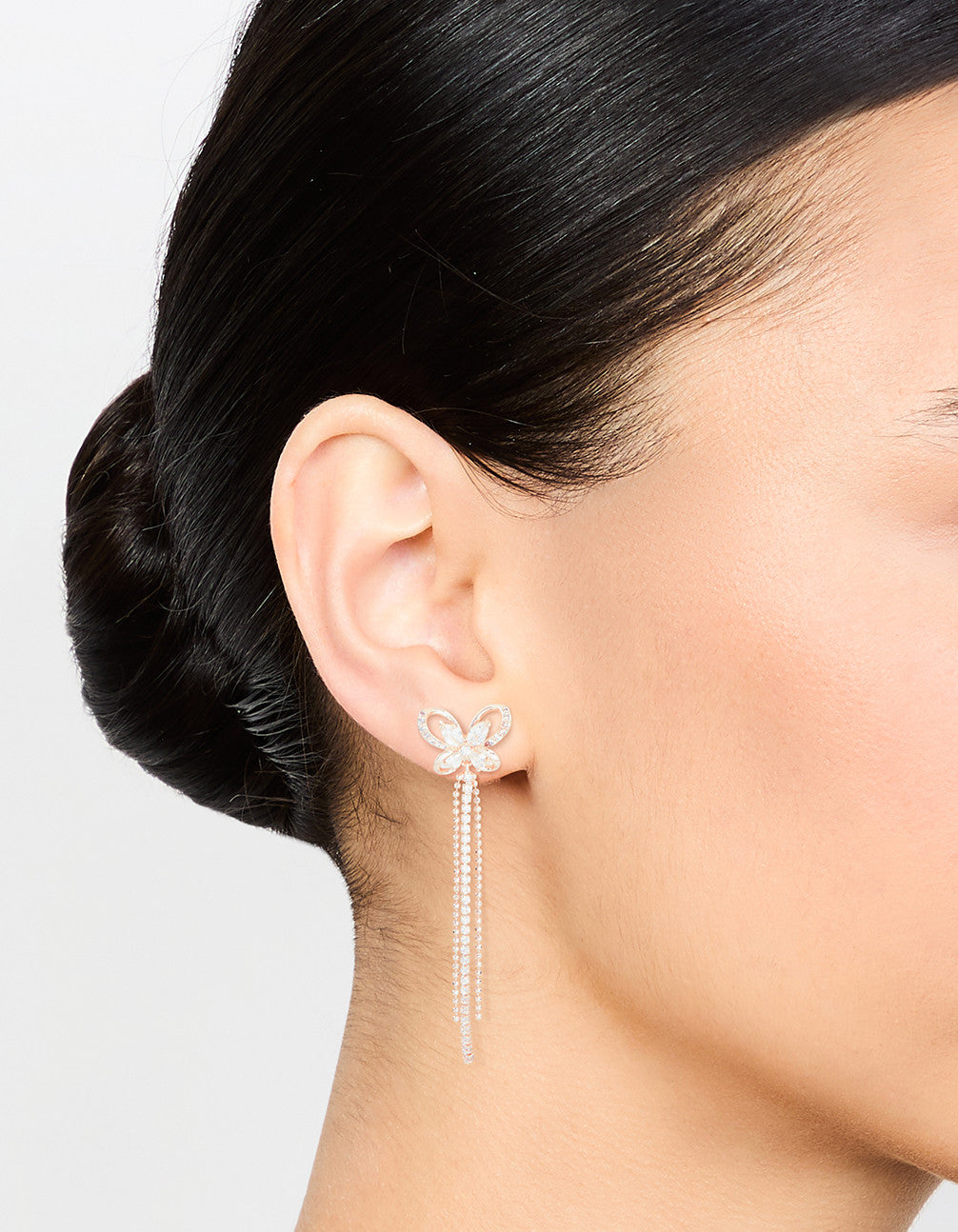 Rose Gold Cubic Zirconia Butterfly Drop Earrings