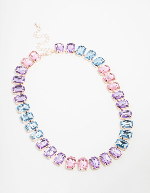 Rose Gold Pink, Blue & Purple Stone Short Necklace