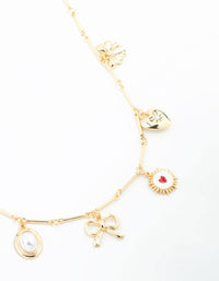 Gold Plated Heart & Bow Charm Necklace - link has visual effect only