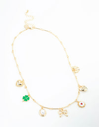 Gold Plated Heart & Bow Charm Necklace - link has visual effect only