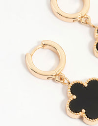 Gold Black Flower Drop Huggie Earrings - link has visual effect only
