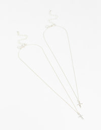 Silver Plain & Diamante Cross Pendant Necklaces 2-Pack - link has visual effect only