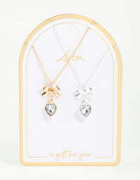 Heart & Bow Pendant Necklaces 2-Pack - link has visual effect only