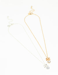 Heart & Bow Pendant Necklaces 2-Pack - link has visual effect only