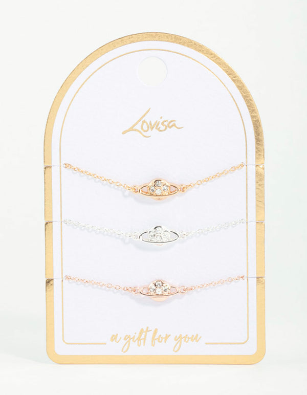 Mixed Metals Diamante Planet Bracelets 3-Pack