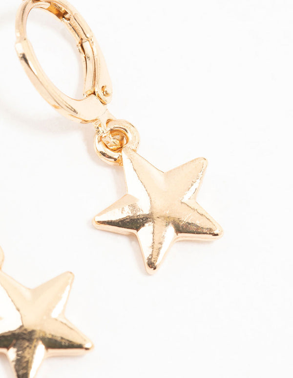 Gold Star Drop Hoop Earrings