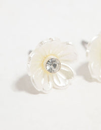 Silver White Flower Diamante Stud Earrings - link has visual effect only