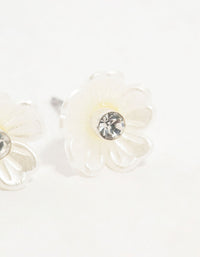 Silver White Flower Diamante Stud Earrings - link has visual effect only