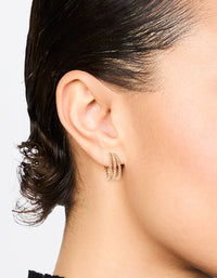 Gold Twisted and Plain Triple Huggie Earrings - link has visual effect only