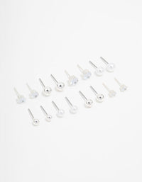 Silver Diamante & Pearl Stud Earrings 8-Pack - link has visual effect only