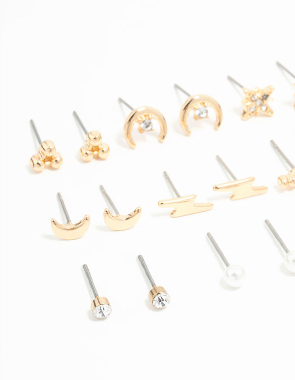 Gold Moon & Star Stud Earrings 12-Pack