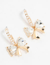 Gold Pearl Diamante Bow Hoop Earrings - link has visual effect only
