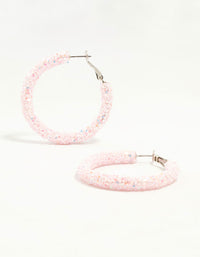 Silver Pink Glitter Hoop Earrings - link has visual effect only