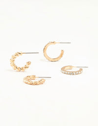 Gold Twisted & Diamante Hoop Earrings 2-Pack - link has visual effect only
