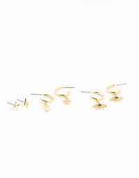 Gold Plated Cubic Zirconia Evil Eye & Moon Earrings 3-Pack - link has visual effect only