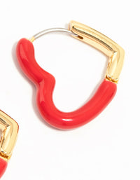 Gold Plated Enamel & Sleek Heart Hoop Earrings 2-Pack - link has visual effect only