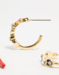 Gold Plated Evil Eye & Chilli Hoop Earrings 2-Pack - link has visual effect only