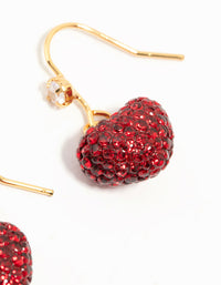 Gold Plated Red Diamante Puffy Heart Drop Earrings - link has visual effect only