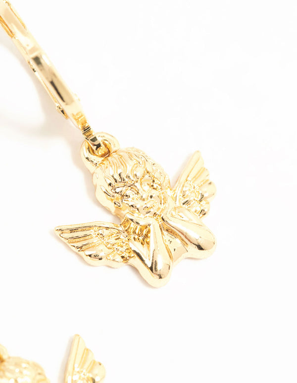 Gold Plated Cherub Huggie Earrings