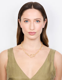 Gold Plated Link Heart Clasp Necklace - link has visual effect only