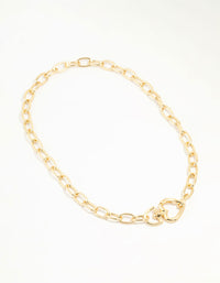 Gold Plated Link Heart Clasp Necklace - link has visual effect only